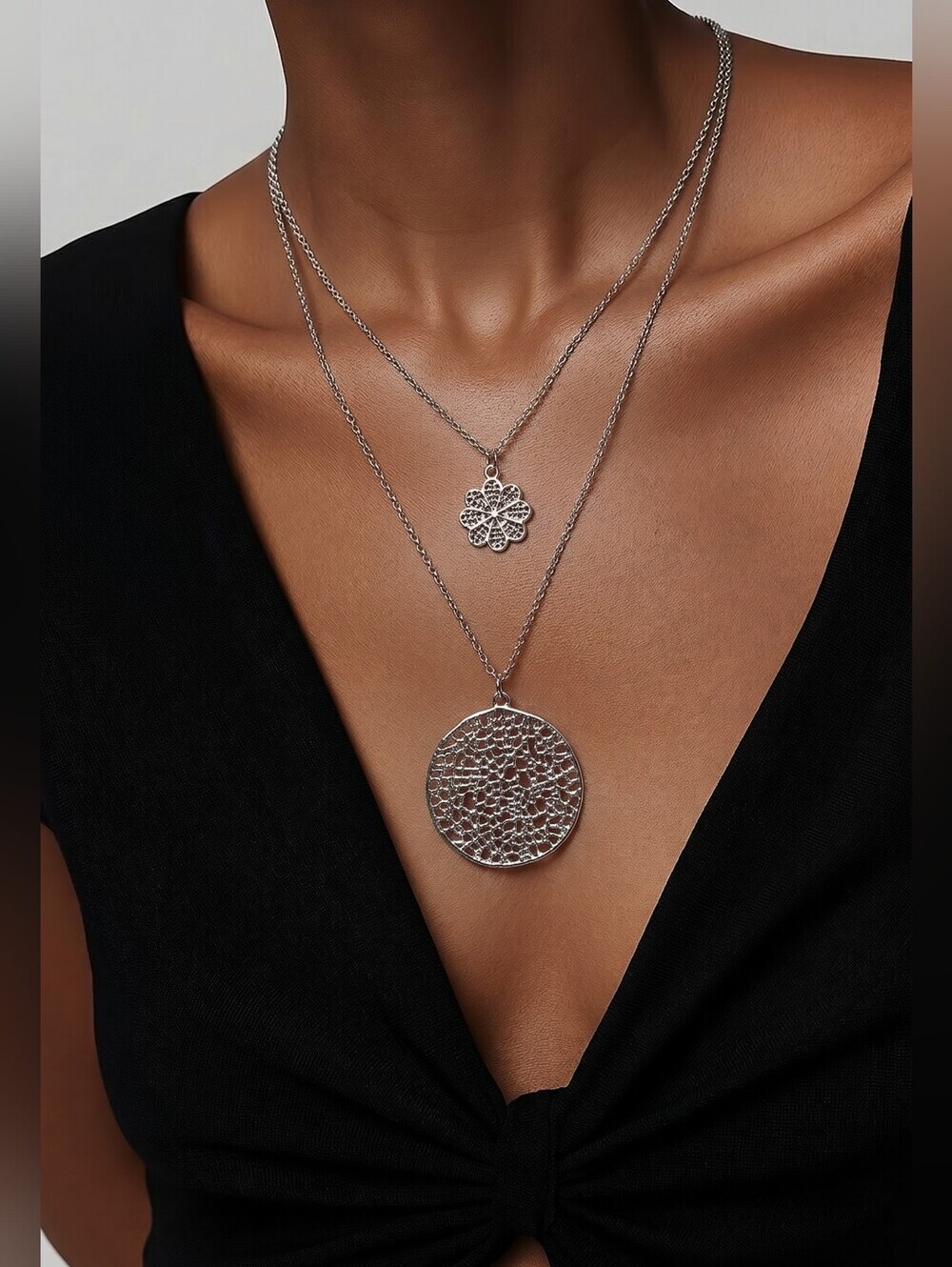 NWT Pure For NADINE WEST Double Strand Silver Cut Out Necklace